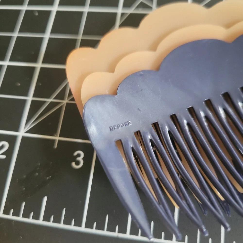 Depose French Hair Side Combs Set of 6 Scalloped‎ Plastic Burgandy Blue Tan